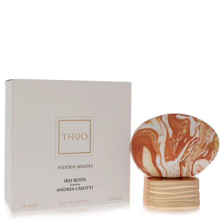THOO perfume bottle with marbled design and packaging on a white background