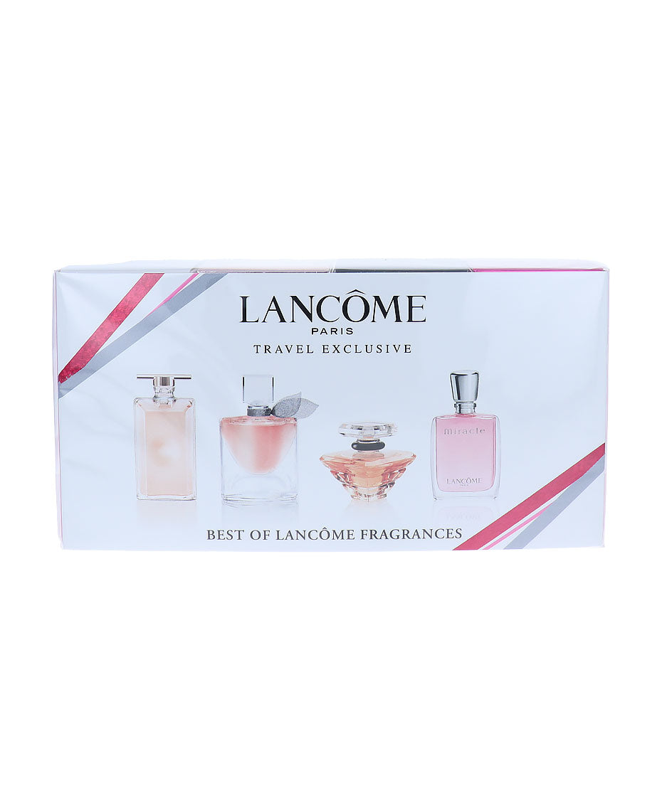 Lancème travel exclusive set packaging with four perfume bottles on a white background