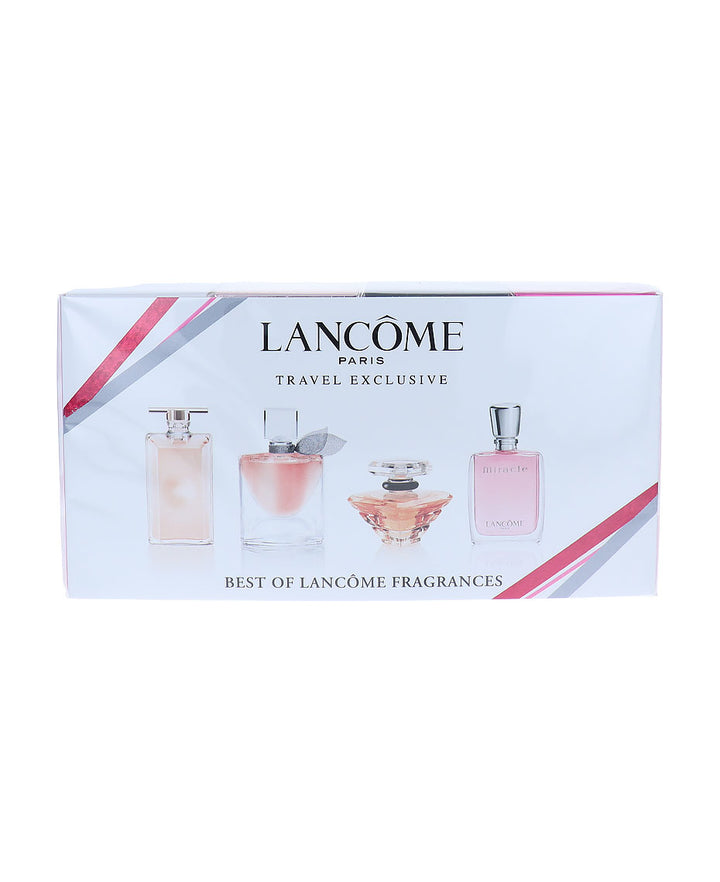 Lancème travel exclusive set packaging with four perfume bottles on a white background