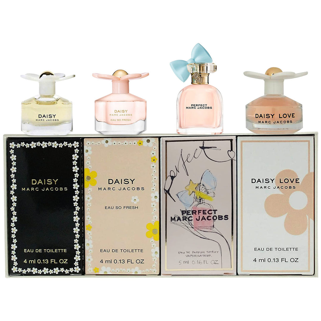 Image showing what you will get when you purchase Marc Jacobs Mini Set 4X4Ml (Daisy Love+Daisy Eau So Fresh+Daisy+Perfect)
