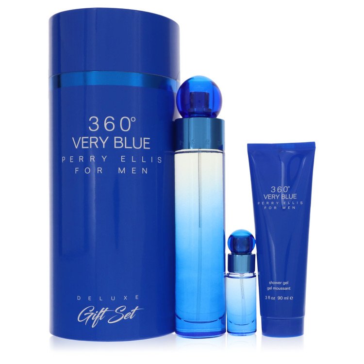 Image showing what you will get when you purchase Perry Ellis 360 Very Blue Cologne By Perry Ellis Gift Set