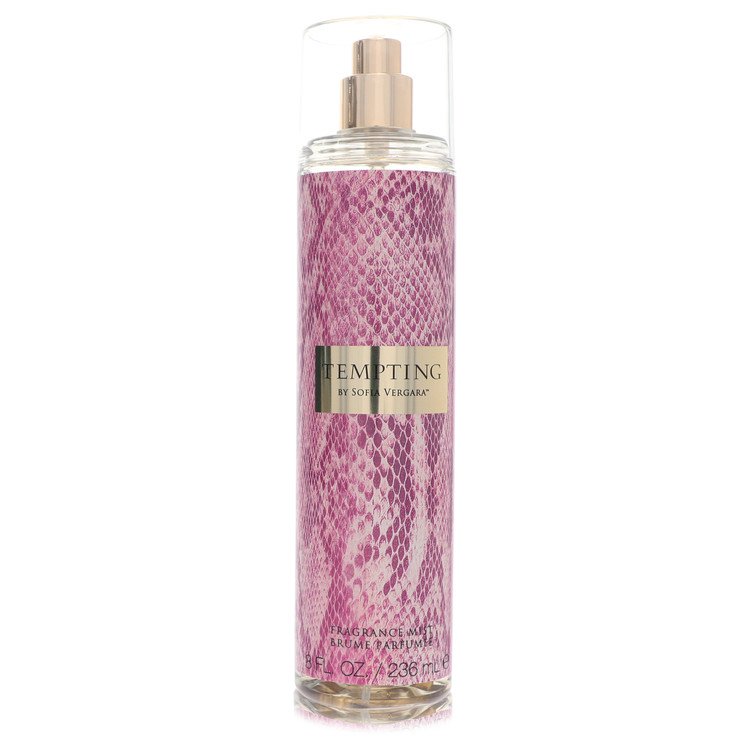 Perfume bottle with pink snake skin pattern on a white background