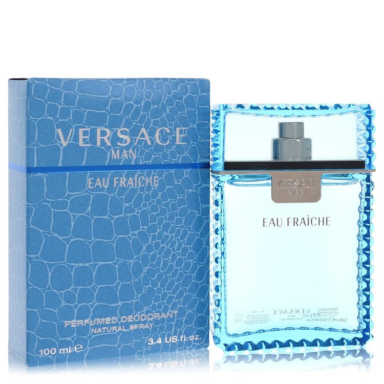 Versace Eau Fraçèche perfume bottle and packaging on a white background