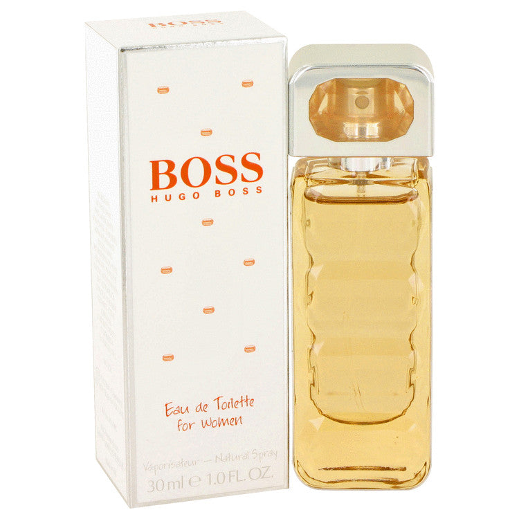 Hugo Boss perfume bottle and packaging on a white background