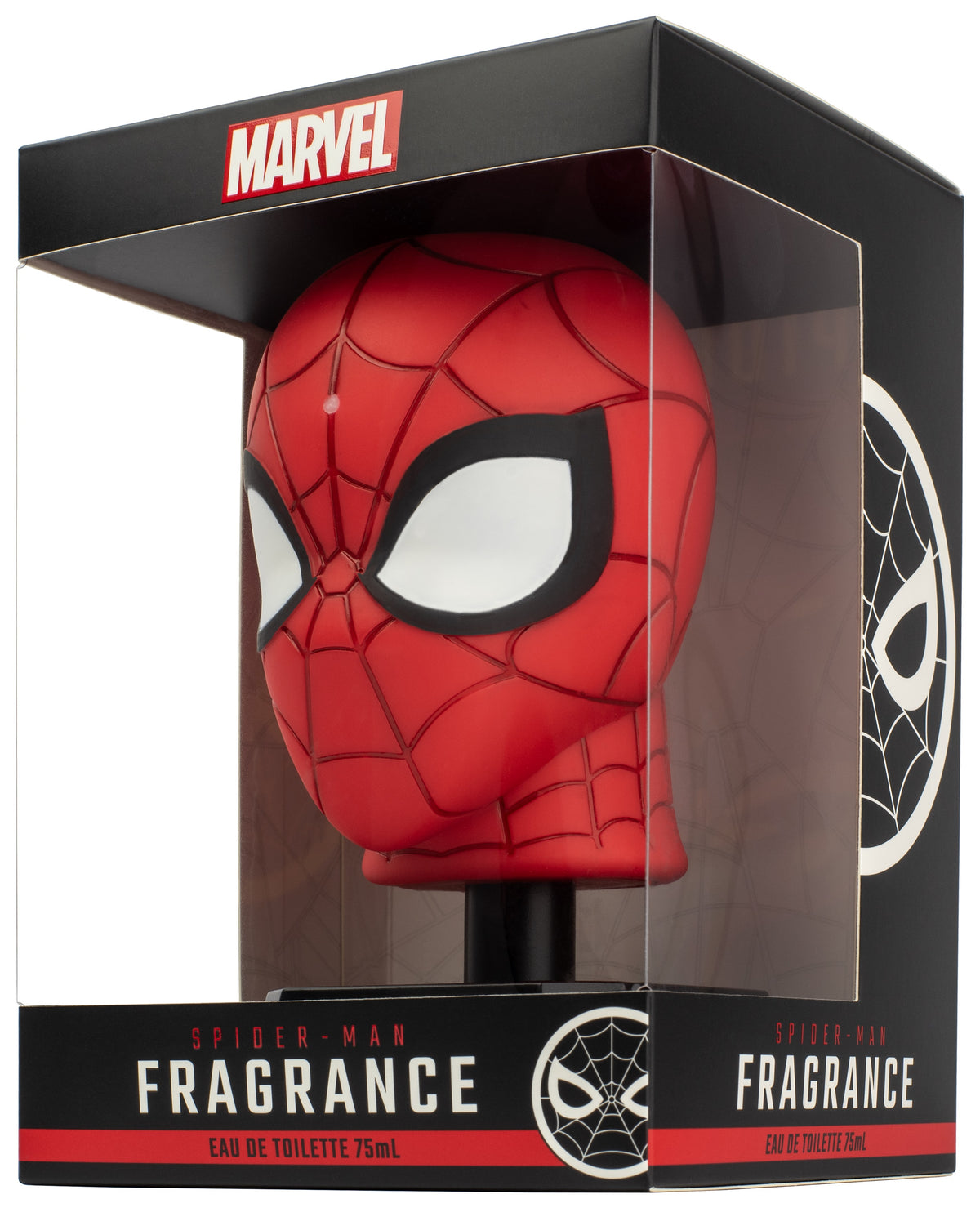 Spider-Man fragrance bottle in packaging with Marvel logo