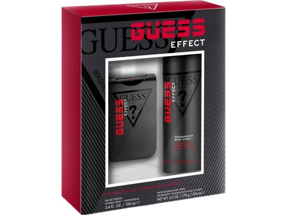 image showing the bottle and packaging for GUESS EFFECT 2PC SET   EDT 100ML SPRAY + BODY SPRAY 180ML set