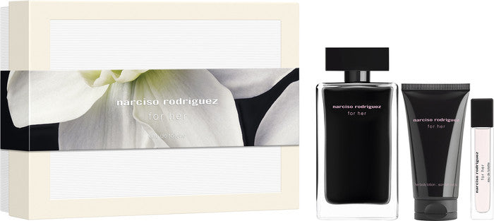 Narciso Rodriguez For Her 3pc Set   EDT Spray 100ml + 50ml Body Lotion +10ml Purse Spray set  - Just Perfume