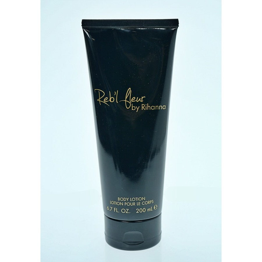 image showing the bottle and packaging for Reb'l Fleur Perfume By Rihanna Body Lotion 200ml