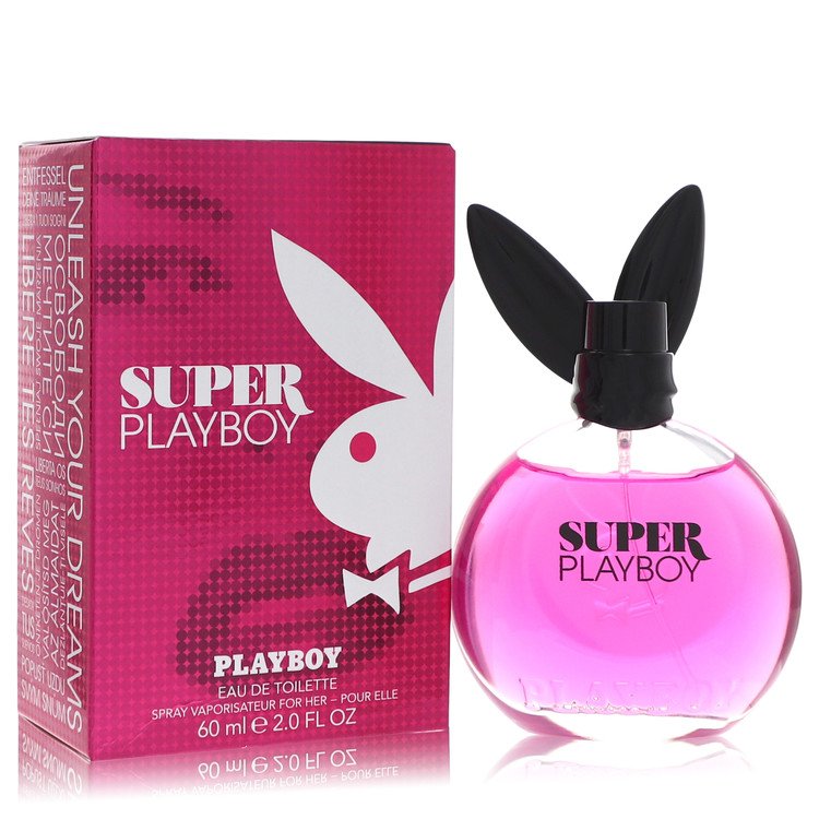 Super Playboy perfume bottle and packaging on a white background