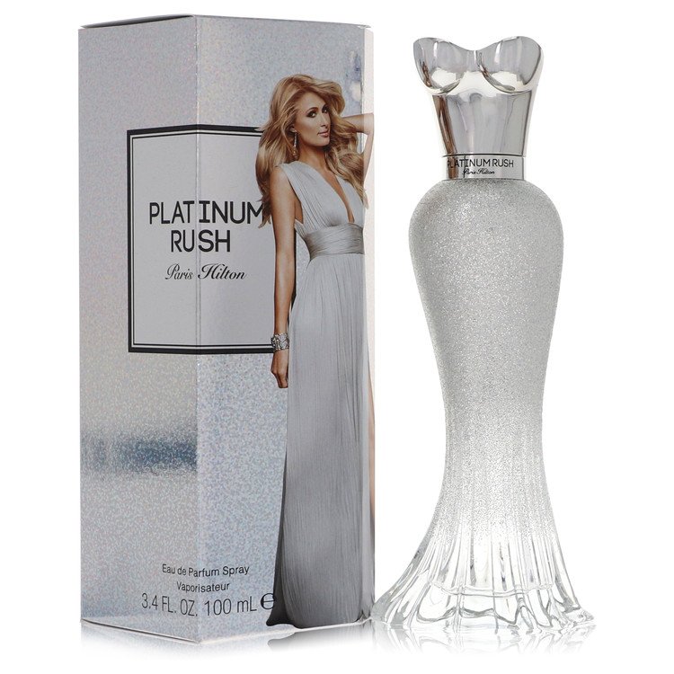 image showing the bottle and packaging for Paris Hilton Platinum Rush Perfume By Paris Hilton Eau De Parfum Spray 30ml