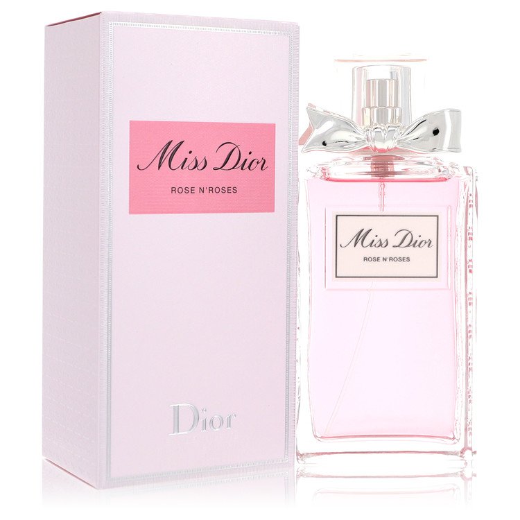 image showing the bottle and packaging for Miss Dior Rose N'roses Perfume By Christian Dior Eau De Toilette Spray 30ml