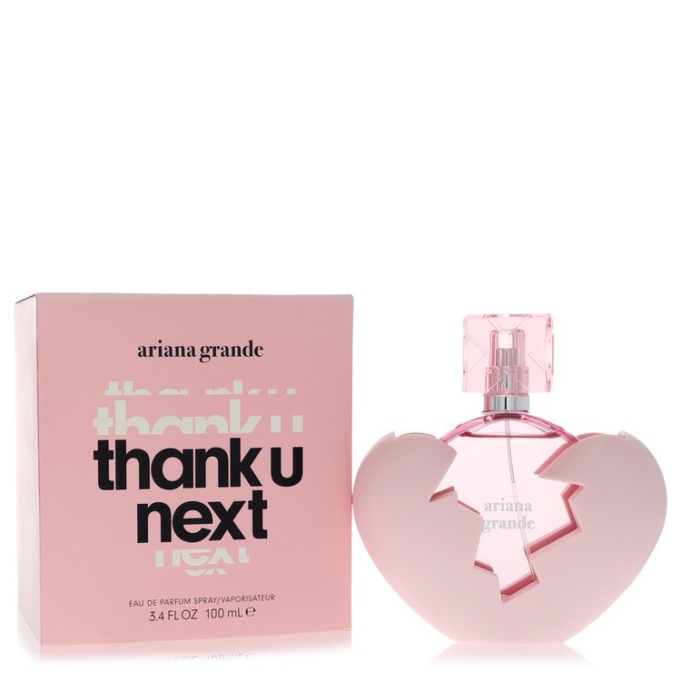 Ariana Grande 'thank u, next' perfume bottle and packaging on a white background