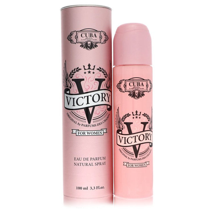 Pink 'Cuba Victory' perfume bottle and packaging on a white background