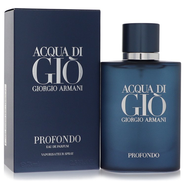 Acqua di Giò Profondo by Giorgio Armani perfume bottle and packaging on a white background