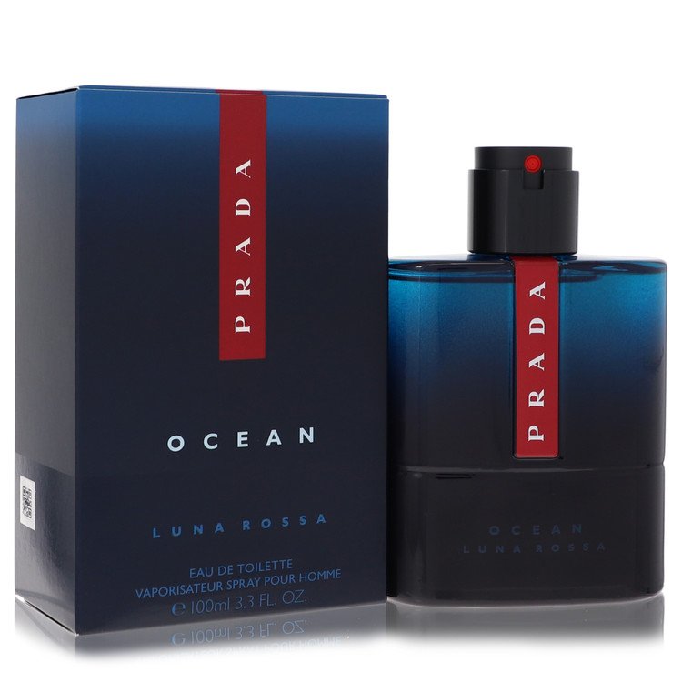 image showing the bottle and packaging for Prada Luna Rossa Ocean Cologne By Prada Parfum Spray 100ml