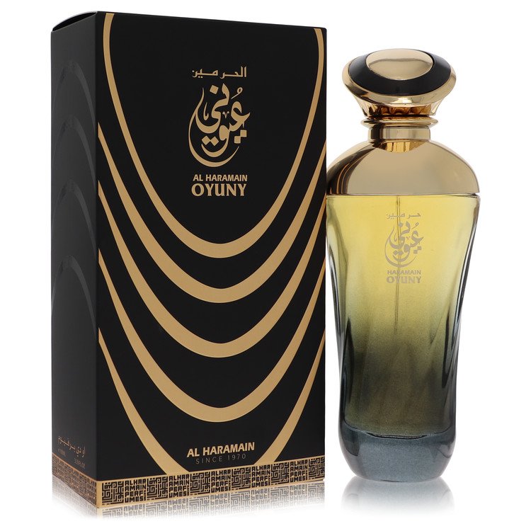 image showing the bottle and packaging for Al Haramain Oyuny Perfume By Al Haramain Concentrated Perfume Oil 20ml