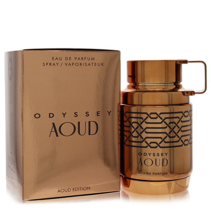 Odyssey Aoud Eau de Parfum spray bottle and packaging on a white background