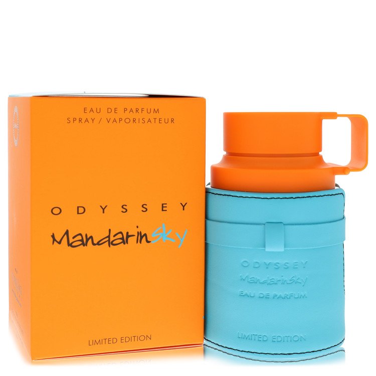 Odyssey Mandarin & Sky perfume bottle and packaging on a white background