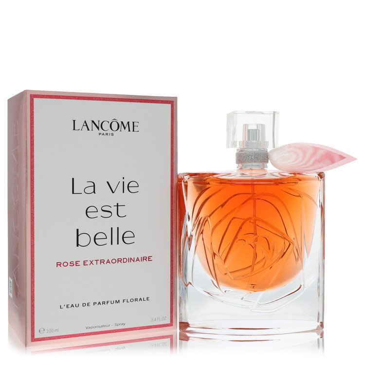 image showing the bottle and packaging for La Vie Est Belle Rose Extraordinaire Perfume By Lancome Eau De Parfum Spray 50ml