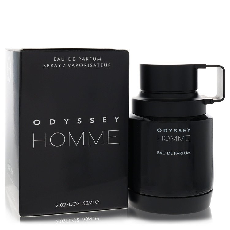 Odyssey Homme White Edition Eau de Parfum bottle next to its dark gray packaging box, on a clean white background.
