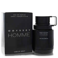 Odyssey Homme White Edition Eau de Parfum bottle next to its dark gray packaging box, on a clean white background.