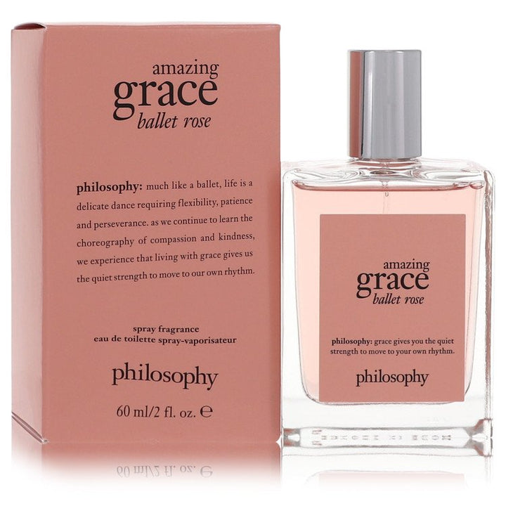 image showing the bottle and packaging for Amazing Grace Ballet Rose Perfume By Philosophy Eau De Toilette Spray 60ml