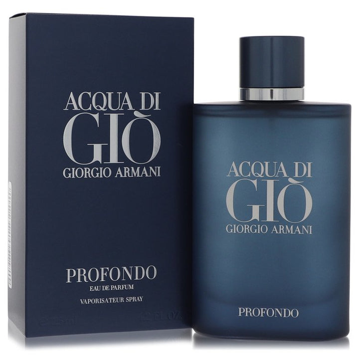 Acqua di Giò Giorgio Armani Profondo perfume bottle and packaging on a white background