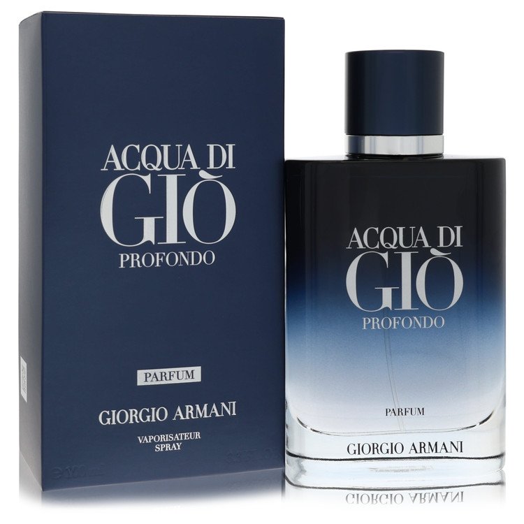 Acqua di Giò Profondo by Giorgio Armani perfume bottle and packaging on a white background