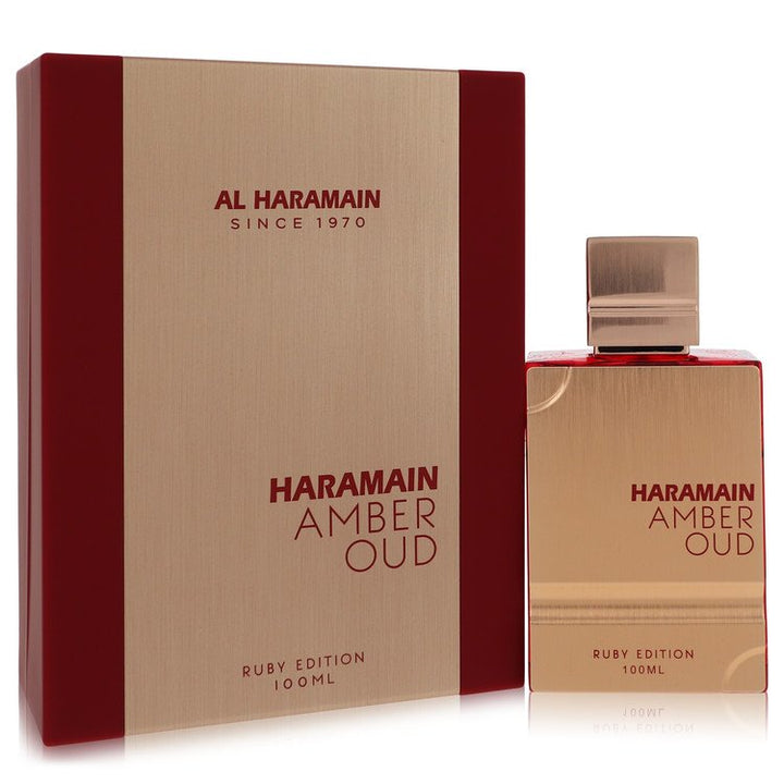 Haramain Amber Oud perfume bottle and packaging on a white background