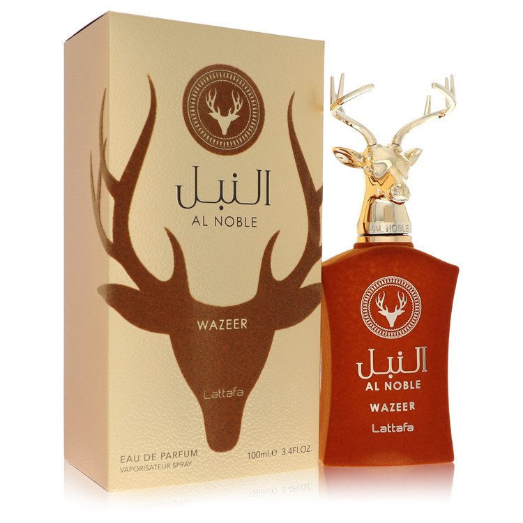 image showing the bottle and packaging for Lattafa Al Noble Wazeer Perfume By Lattafa Eau De Parfum Spray (Unisex) 100ml