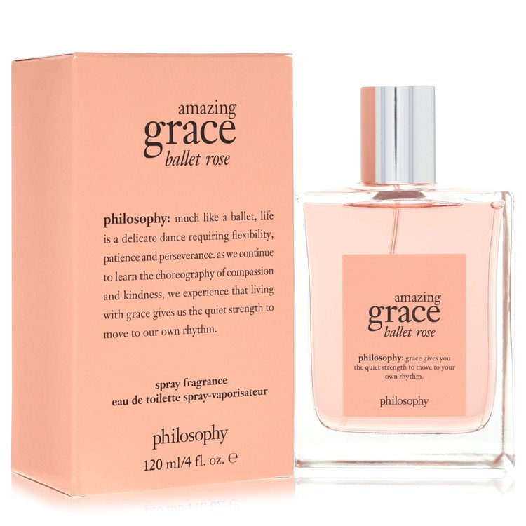 image showing the bottle and packaging for Amazing Grace Ballet Rose Perfume By Philosophy Eau De Toilette Spray 120ml