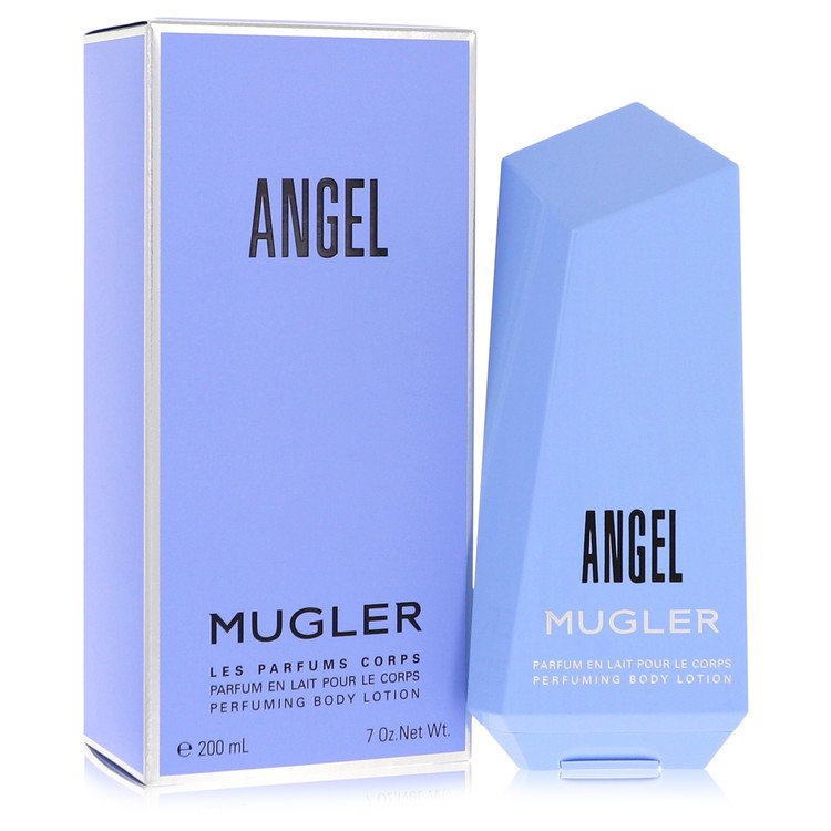 image showing the bottle and packaging for Angel Perfume By Thierry Mugler Perfumed Body Lotion 200ml