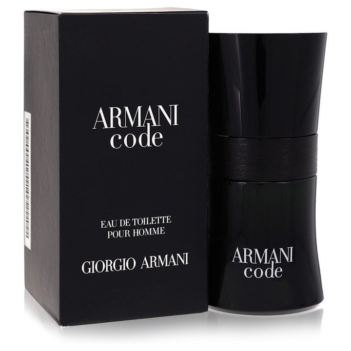 Armani Code perfume bottle and packaging on a white background
