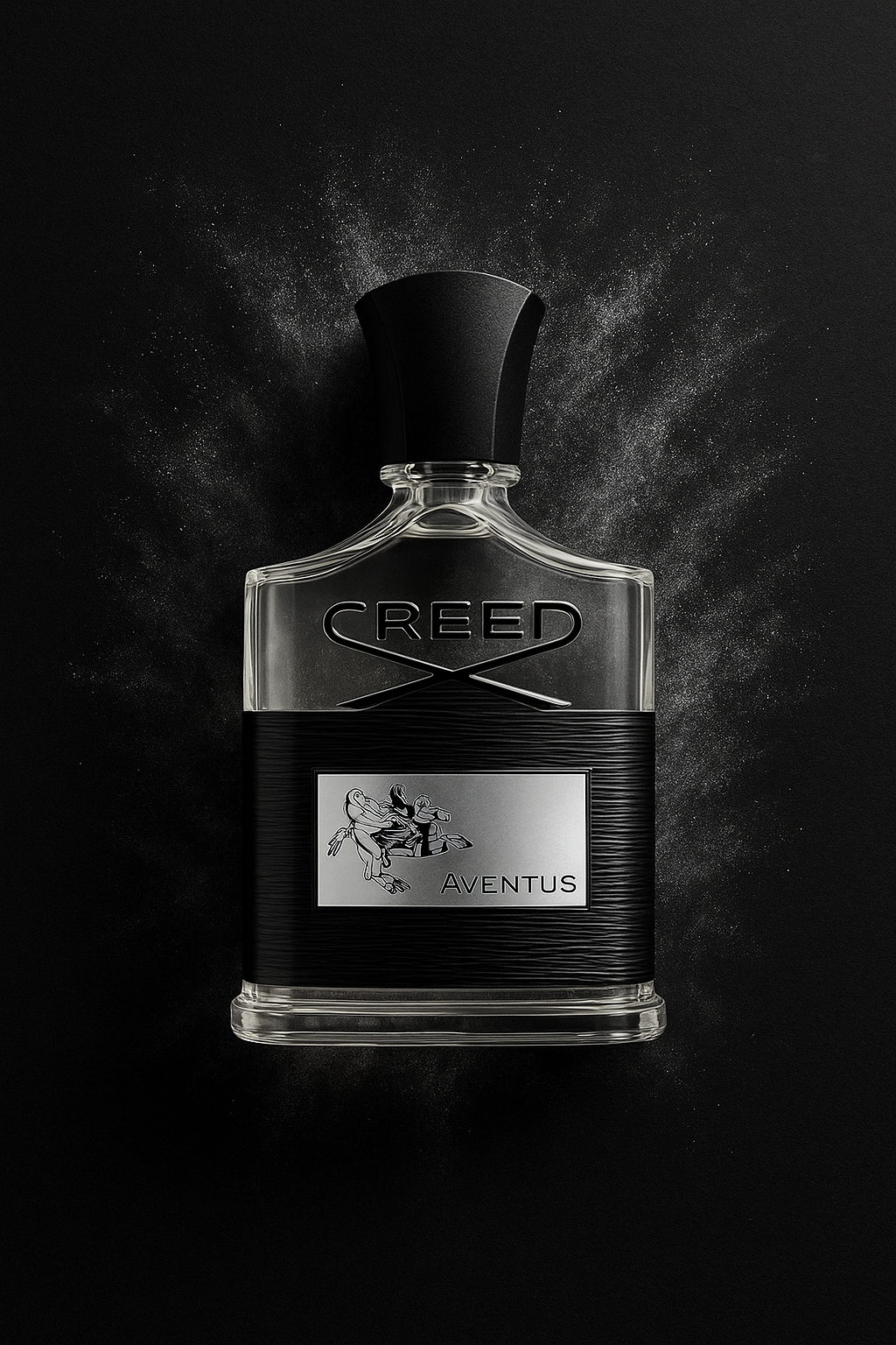 Creed Aventus perfume bottle on a dark background