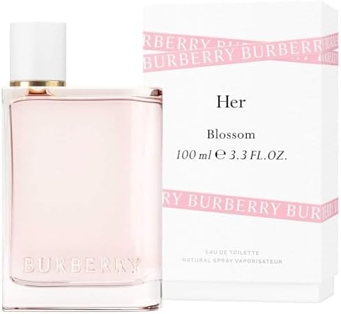 image showing the bottle and packaging for Burberry Her Blossom Perfume By Burberry Eau De Toilette Spray 100ml