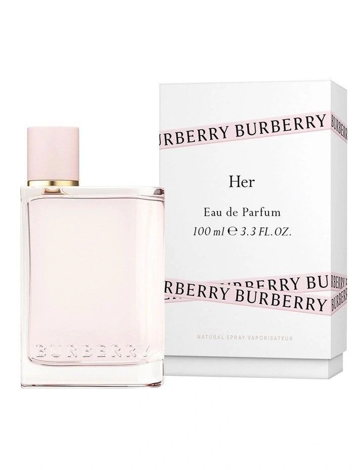 image showing the bottle and packaging for Burberry Her Perfume By Burberry Eau De Parfum Spray 100ml