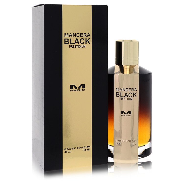 image showing the bottle and packaging for Mancera Black Prestigium Perfume By Mancera Eau De Parfum Spray (Unisex) 120ml
