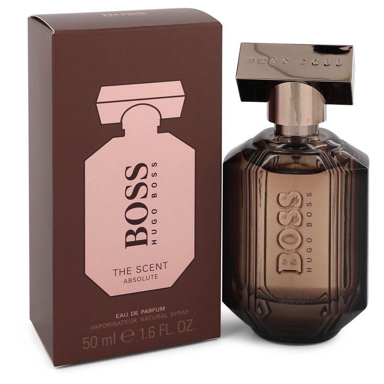 image showing the bottle and packaging for Boss The Scent Absolute Perfume By Hugo Boss Eau De Parfum Spray 50ml