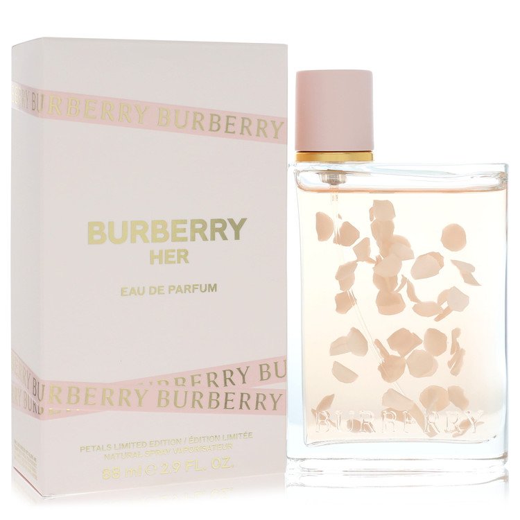 image showing the bottle and packaging for Burberry Her Petals Perfume By Burberry Eau De Parfum Spray 88ml