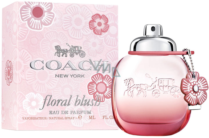 Coach New York floral blush eau de parfum bottle and packaging on a white background