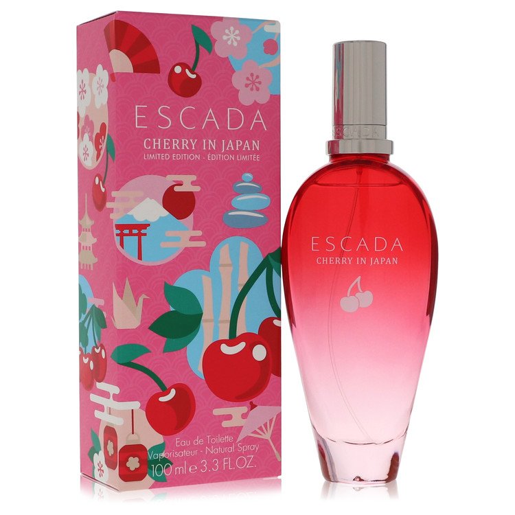 image showing the bottle and packaging for Escada Cherry In Japan Perfume By Escada Eau De Toilette Spray 100ml