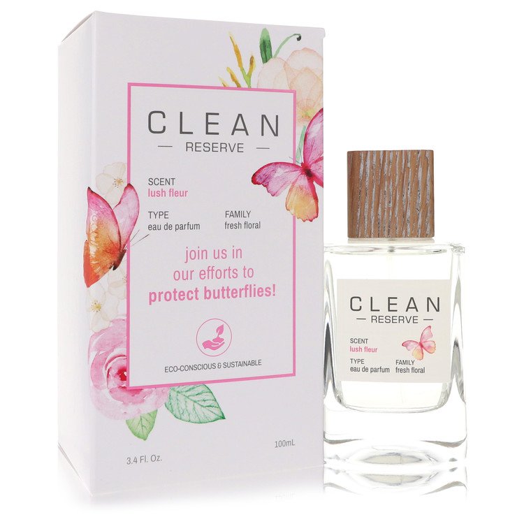 image showing the bottle and packaging for Clean Reserve Lush Fleur Perfume By Clean Eau De Parfum Spray (Butterfly Edition) 100ml