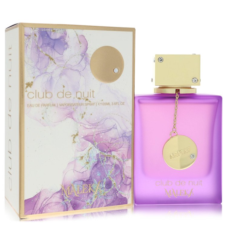image showing the bottle and packaging for Club De Nuit Maleka Perfume By Armaf Eau De Parfum Spray 105ml