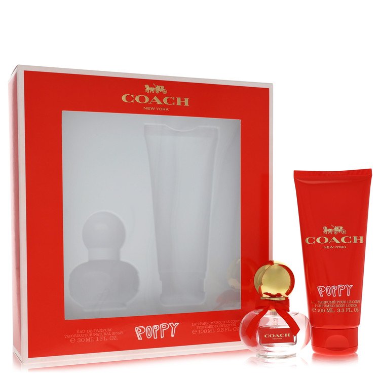 image showing the bottle and packaging for Coach Poppy Perfume By Coach Gift Set set