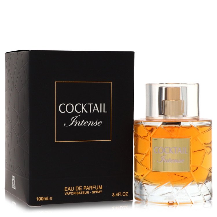 image showing the bottle and packaging for Cocktail Intense Cologne By Fragrance World Eau De Parfum Spray (Unisex) 100ml