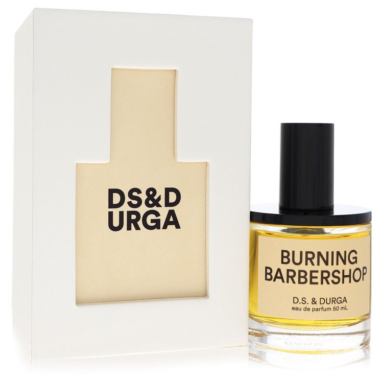 D.S. & Durga Burning Barbershop perfume bottle and packaging on a white background