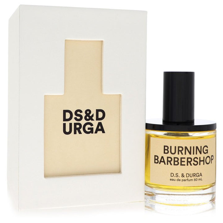 D.S. & Durga Burning Barbershop perfume bottle and packaging on a white background