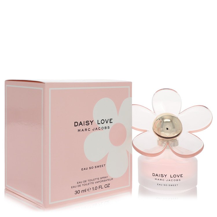 Marc Jacobs Daisy Love perfume bottle and packaging on a white background