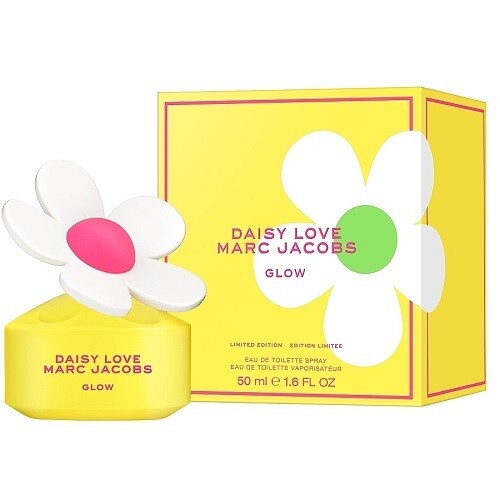 image showing the bottle and packaging for Daisy Love Glow Perfume By Marc Jacobs Eau De Toilette Spray 50ml