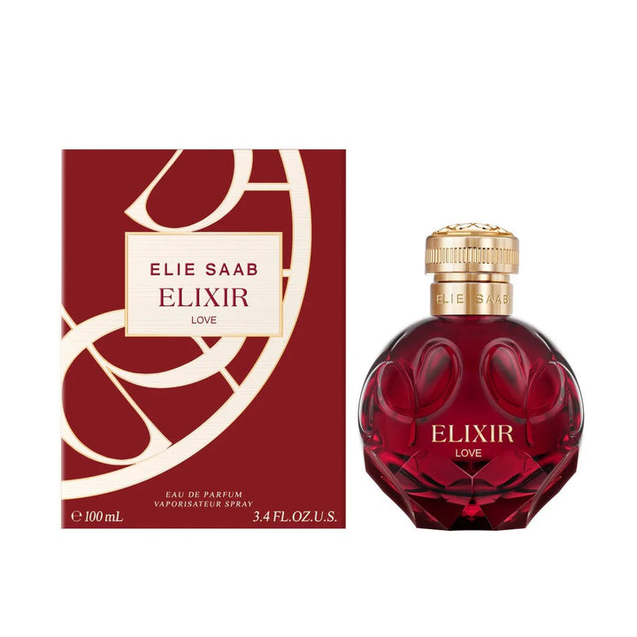 image showing the bottle and packaging for elixir love perfume by elie saab eau de parfum spray 100ml